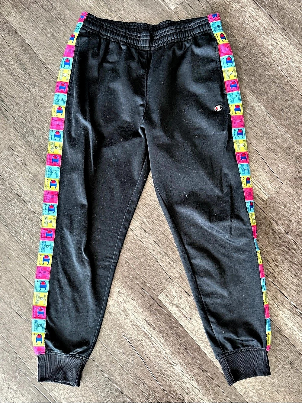 Champion Logo Tape Track Pants – Black – Size L
